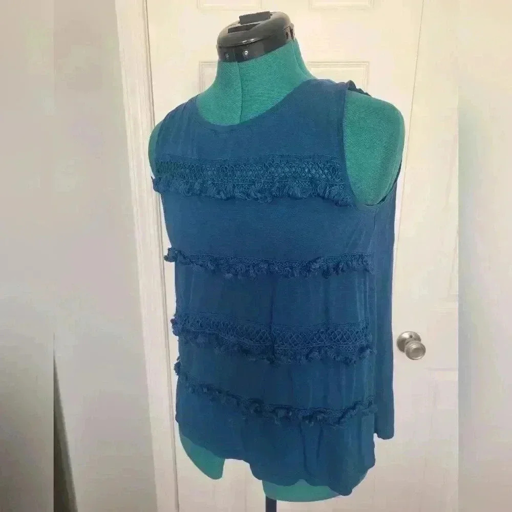 Teal LOFT sleeveless tank with tassels